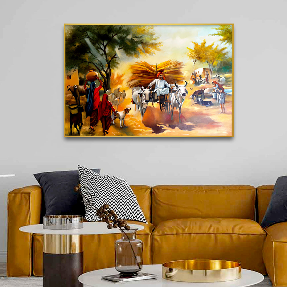 Beautiful Rajasthani Village Canvas Printed Wall Paintings & Arts