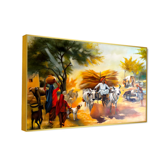 Beautiful Rajasthani Village Canvas Printed Wall Paintings & Arts