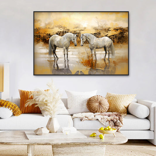 Beautiful Horses With Sunset Canvas Big Wall Painting