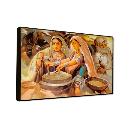 Beautiful Rajasthani Two Working Village Woman Canvas Printed Wall Paintings & Arts