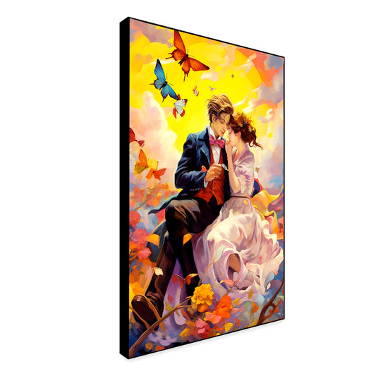 Young Couple Romantic Artwork Butterflies with Beautiful Sky Colorful Artwork Valentines Day Love Canvas Wall Paintings & Arts Gallery