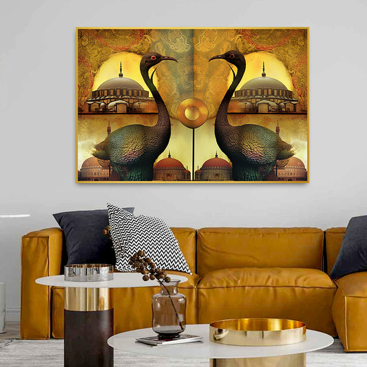 Beautiful A Picture Of A Bird With Islamic Mosque Dome Wall Paintings & Wall Art