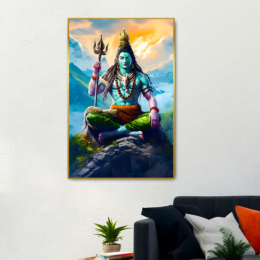 Divine Lord Shiva With Trishul Meditation Canvas Wall Paintings
