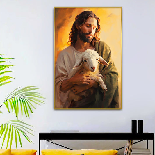 Jesus Christ and Lamb Canvas Wall Painting & Wall Arts