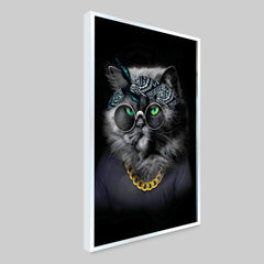 Cute Cat Face with Spectacles Canvas Printed Wall Paintings & Arts