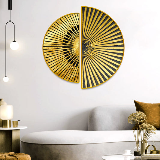 Semi Circle Gold Sun Abstract Art Geometry Canvas Wall Framed Wall Art