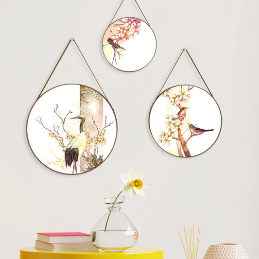 Floral Birds Round Framed Wall Art Set of 3