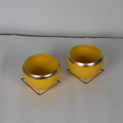 Apple Shape Metal Yellow & Gold Planter Set of 2