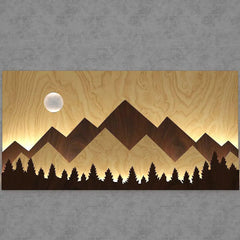 Layred Mountain Pallat Woood Art with Backlit Wood Wall Décor / Night Light, Walnut or Oak Finish