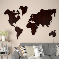 World Map Backlit Wood Wall Décor / Night Light, Walnut Finish