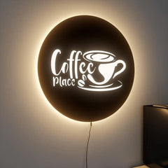 Circular Backlit Kitchen Wall Decor for Coffee Lovers