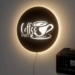 Circular Backlit Kitchen Wall Decor for Coffee Lovers