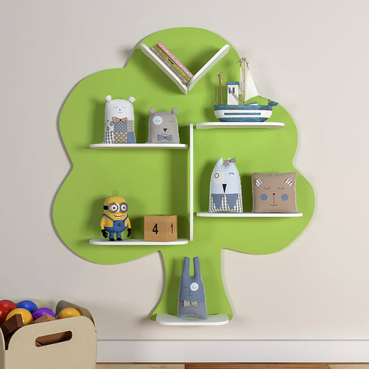 Tree-Shaped Wooden Wall Shelf for Kids (Green)