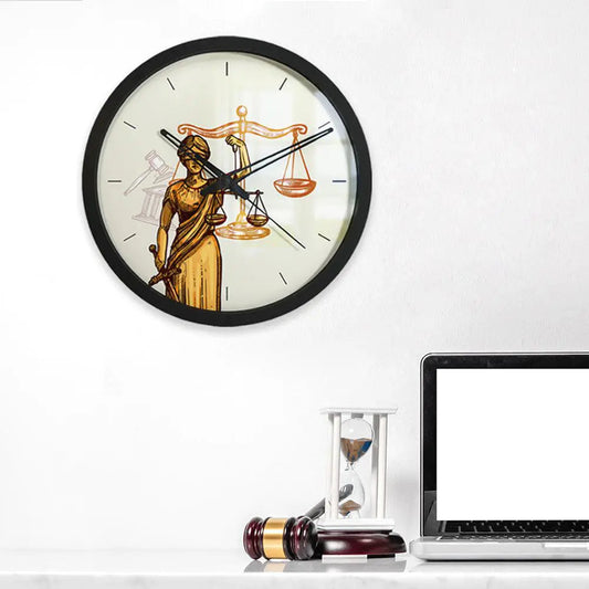 Goddess of Justice Wooden Wall Clock for Lawyer