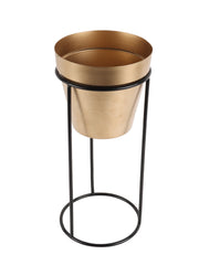 Big Pot Shape Planter with Stand Black & Gold Set of 2