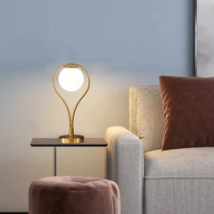 Water Droplet Design Milky Globe Golden Table Lamp