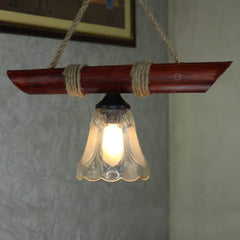 Wooden Bamboo With Glass and Rope Hanging Light