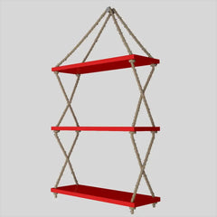 Cross Rope Wooden Wall Hanging Planter Shelf (Red Color)