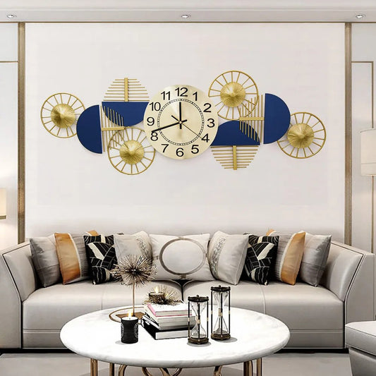 Yulia Blue & Golden Metal Wall Clock