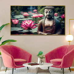 Buddha Statue With Flowers Canvas Paintings