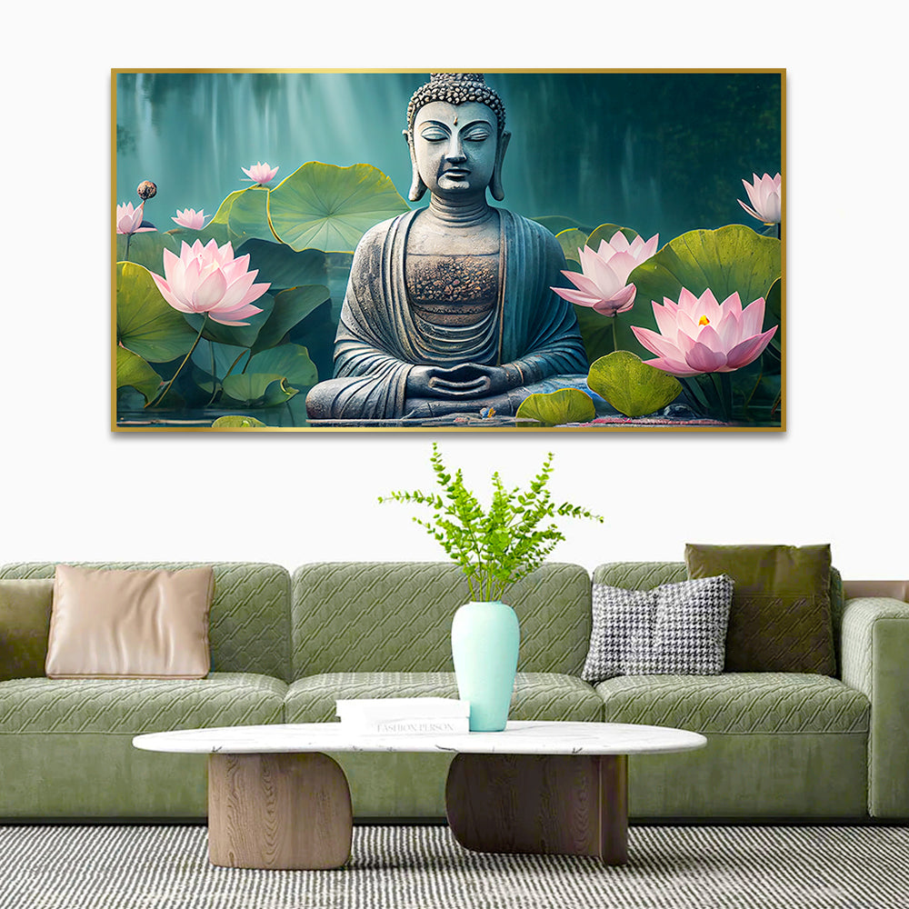 Meditating Buddha With Pink Lotus Peace and Harmony Vastu Painting