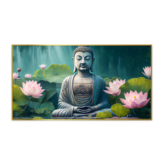 Meditating Buddha With Pink Lotus Peace and Harmony Vastu Painting