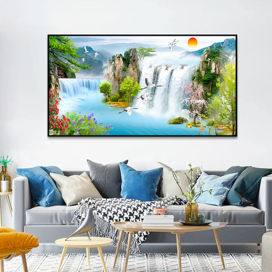 Stunning Waterfall Nature Scenery of Colorful Canvas Wall Paintings & Arts