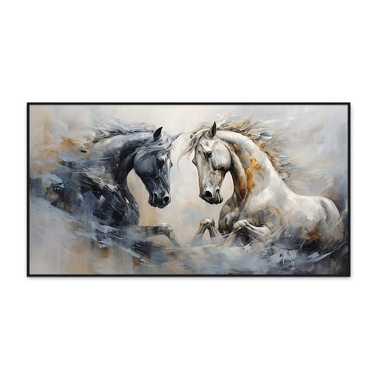 Beautiful Western Black And White Horse Canvas Printed Wall Paintings & Art
