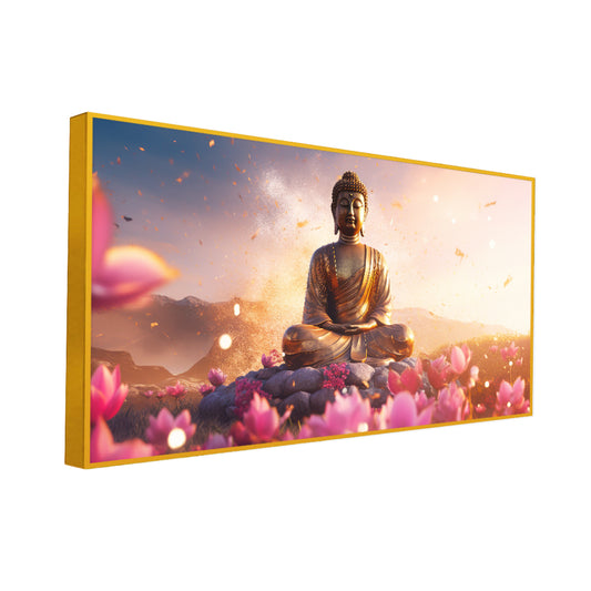 Buddha Statue with Flower Background Canvas Wall Paintings