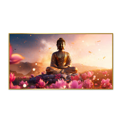 Buddha Statue with Flower Background Canvas Wall Paintings