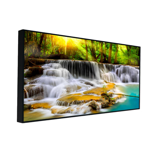 Beautiful Waterfall Stream In Green Trees Forest Background Nature Canvas Wall Paintings & Arts