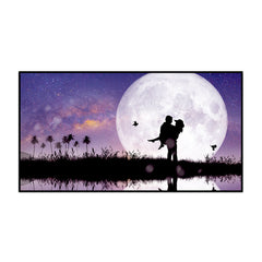 Couple Kissing Against The Full Moon, Unframed Premium Canvas Wall Paintings & Arts