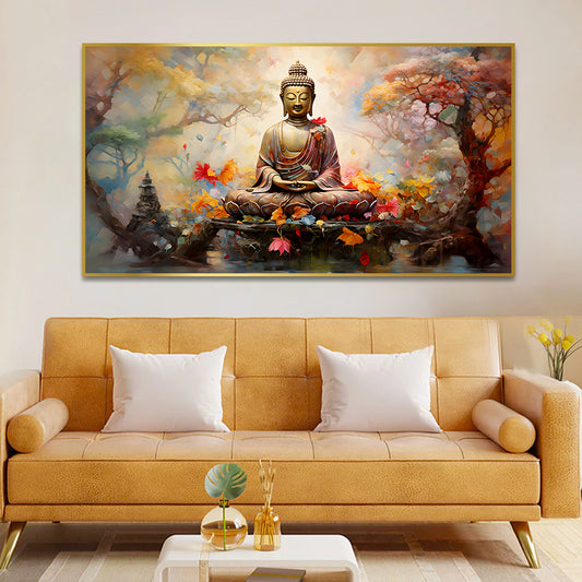 Gautama buddha meditating in stunning place Canvas Paintings