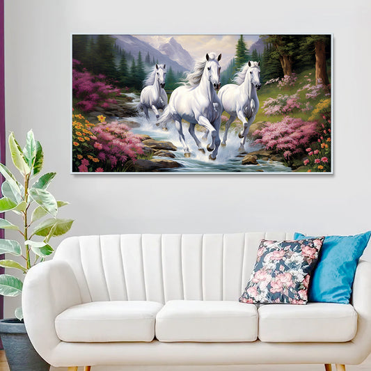 Beautiful White Running Horses Canvas Printed Wall Paintings & Arts
