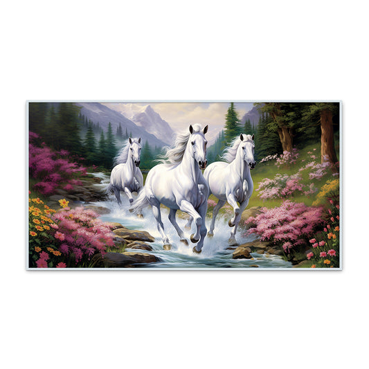 Beautiful White Running Horses Canvas Printed Wall Paintings & Arts