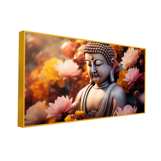 Buddha statue with blooming flowers Canvas Paintings