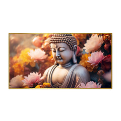 Buddha statue with blooming flowers Canvas Paintings