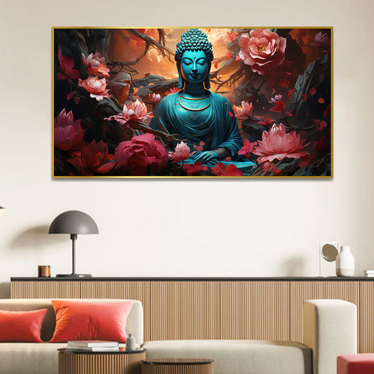 Meditating Buddha with Lotus flower Canvas Paintings
