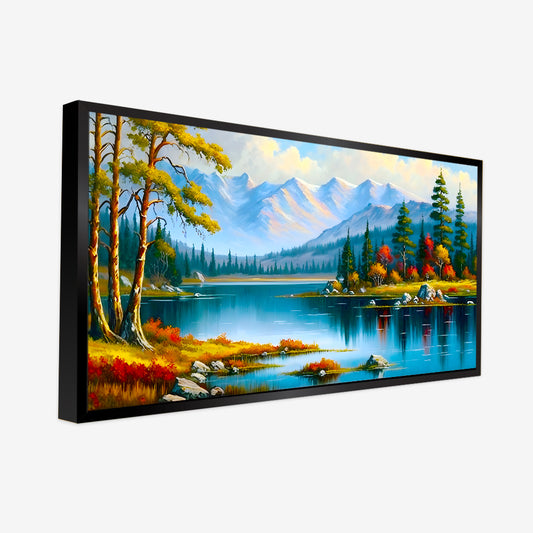 Panoramic Mountain with River Flow Canvas Printed Wall Paintings & Arts