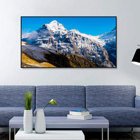 Panoramic Mountains Covered with Snow Under a Clear Blue Sky Canvas Printed Wall Paintings & Arts