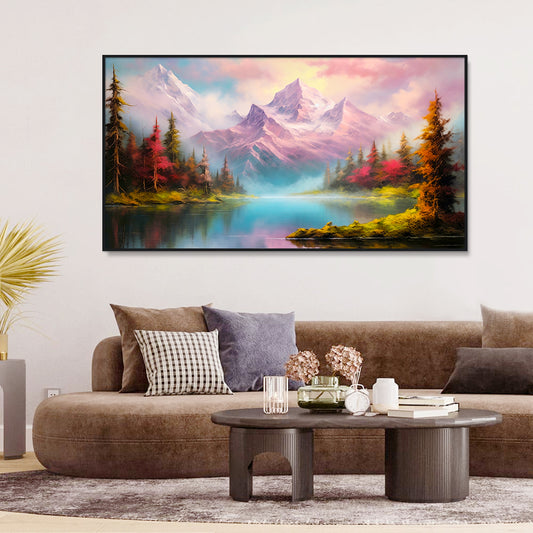 Panoramic River with Mountains Landscape Canvas Printed Wall Paintings & Arts