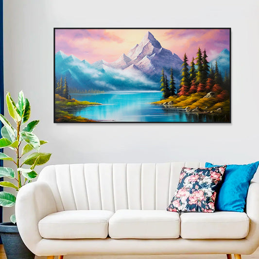 Beautiful Mountains with River Flow Landscape Canvas Printed Wall Paintings & Arts