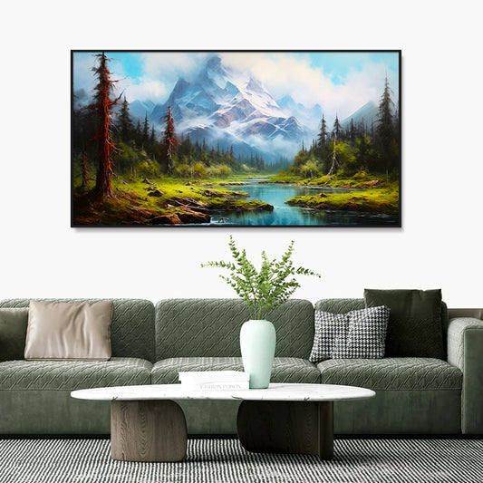 Mountain Lake With a Reflection of Mountains and Trees Scenery Wall Paintings & Arts