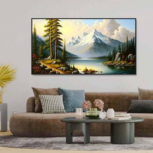 Panoramic Natural Mountain Landscape with Trees Canvas Printed Wall Paintings & Arts