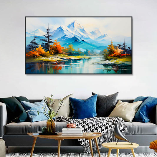 Panoramic Mountain Lake with Fall Foliage Canvas Printed Wall Paintings & Arts