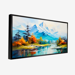 Panoramic Mountain Lake with Fall Foliage Canvas Printed Wall Paintings & Arts