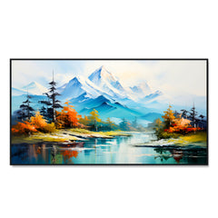 Panoramic Mountain Lake with Fall Foliage Canvas Printed Wall Paintings & Arts