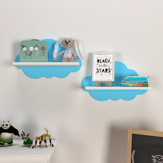 Cloud-Shaped Wooden Kids Shelf (Blue)