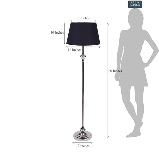 Royal Silver Nickel Aluminium Floor Lamp Standing 5ft Height with Black Lampshade 16 inches