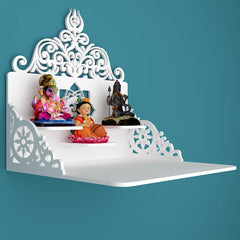 Beautiful Wall Wooden Temple/ Pooja Mandir Design with Shelf, White Color